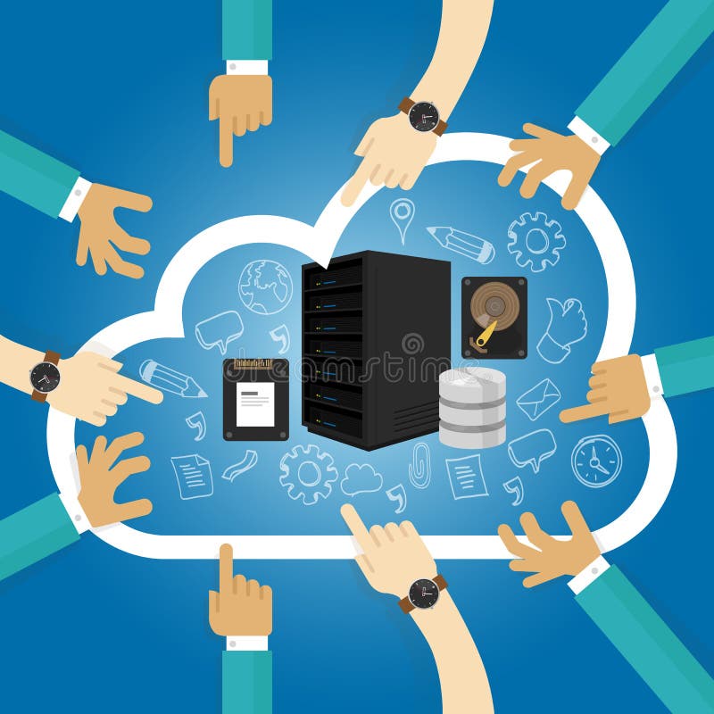IaaS Infrastructure as a service shared hosting hardware in the cloud storage database server virtualization vector illustration