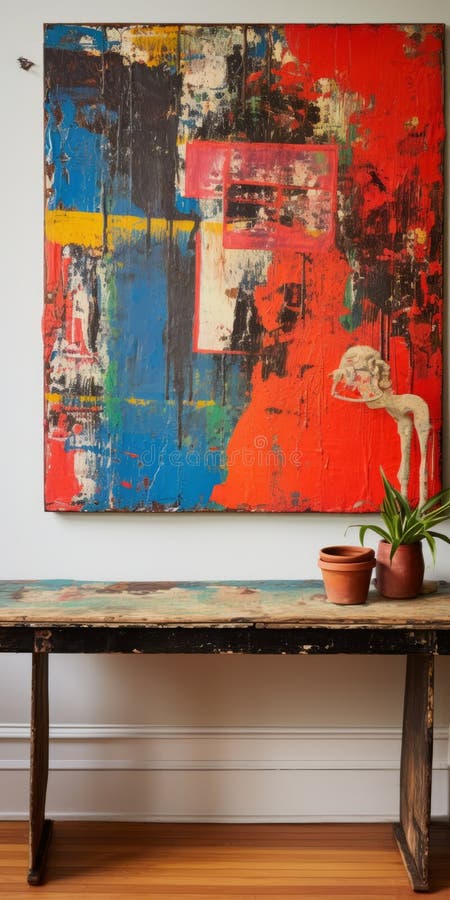 Ibo art dynamique et texturé : une table en détresse et étourdie sous une peinture fauviste illustration libre de droits