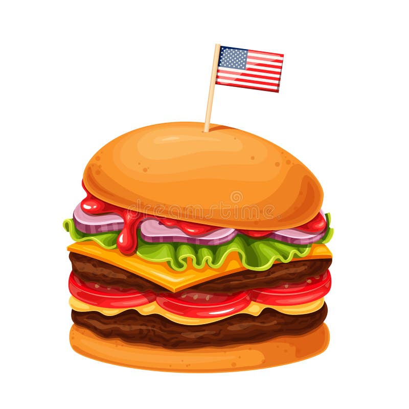 Hamburger Et Pommes Frites Avec Le Drapeau Illustration de Vecteur