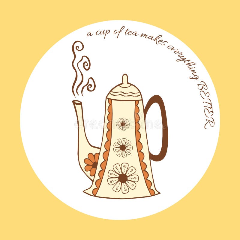 Icône de bouilloire Le signe de théière de cuisine a fait en main le griffonnage dessiné avec le texte illustration libre de droits Icône de bouilloire Le signe de théière de cuisine a fait en main le griffonnage dessiné avec le texte illustration libre de droits