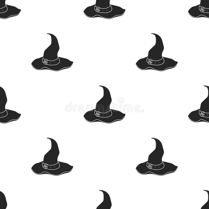 Icône de chapeau du ` s de sorcière dans le style noir sur le fond blanc Illustration magique noire et blanche de vecteur d'actio
