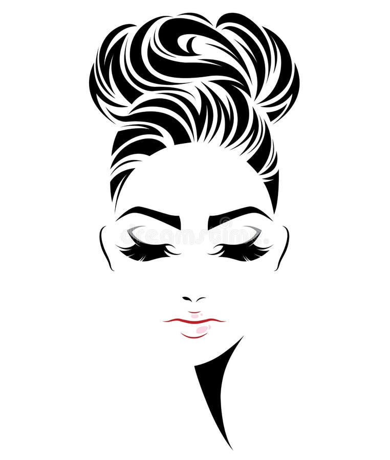 Icône de coiffure de petit pain de femmes, visage de femmes de logo sur le fond blanc