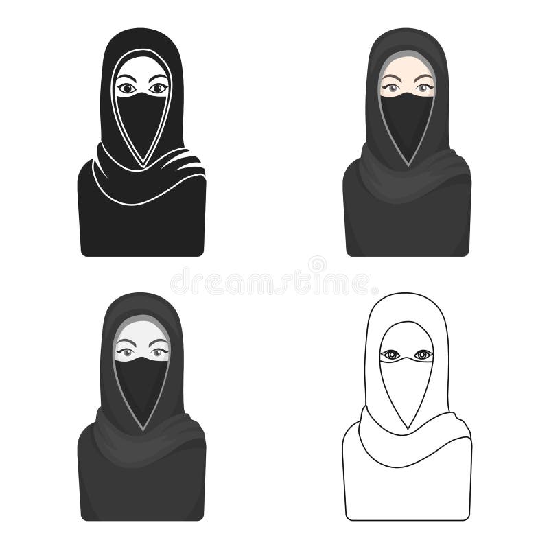 Ic ne De Niqab  Dans Le Style Noir D isolement Sur Le Fond 