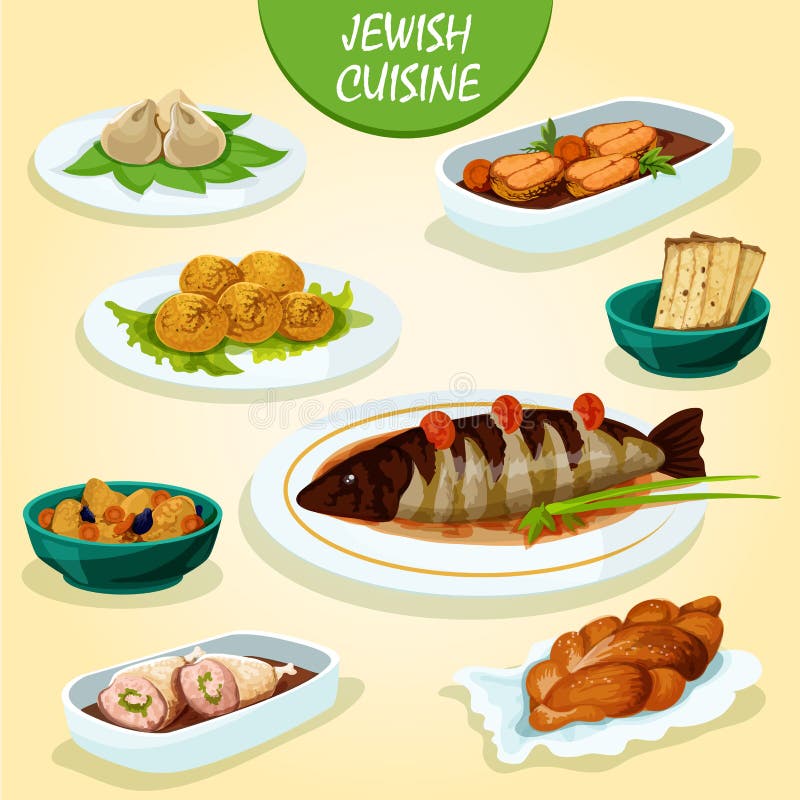 Icône juive de cuisine avec le menu de fête de dîner illustration libre de droits Icône juive de cuisine avec le menu de fête de dîner illustration libre de droits