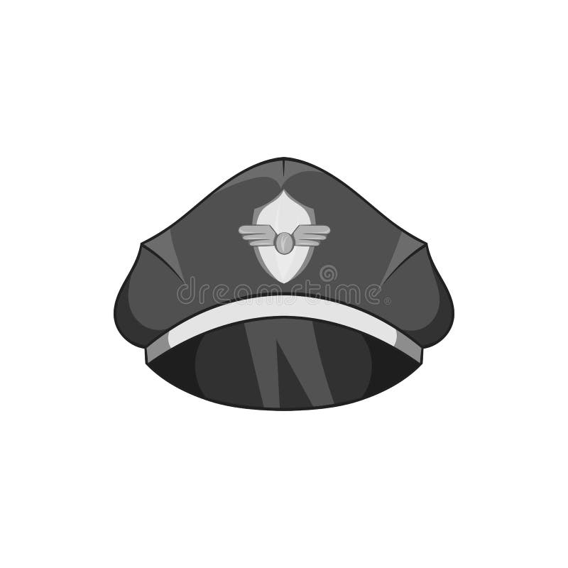Icône pilote de chapeau, style monochrome noir illustration stock