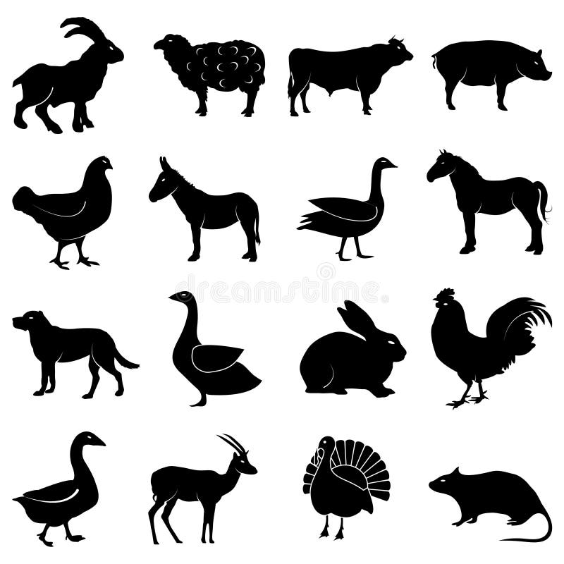 Farm animals icons set in black. Farm animals icons set in black.