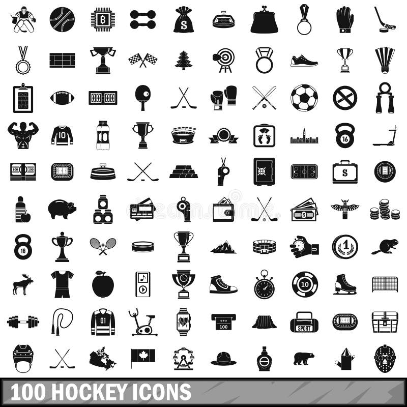100 icônes d'hockey réglées, style simple illustration libre de droits 100 icônes d'hockey réglées, style simple illustration libre de droits