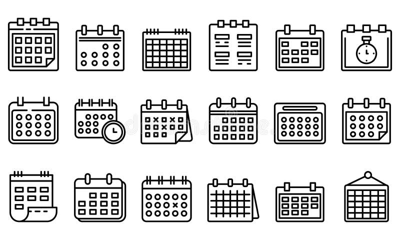 Ic?nes de calendrier r?gl?es, style d'ensemble illustration de vecteur Ic?nes de calendrier r?gl?es, style d'ensemble illustration de vecteur
