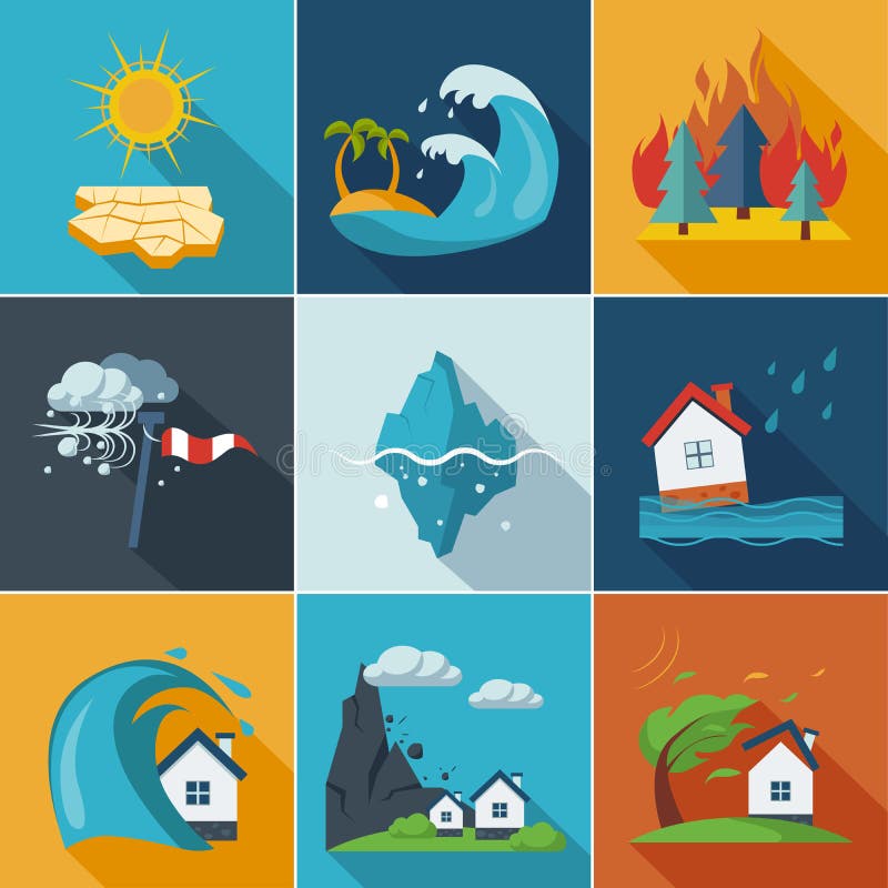 Icônes de catastrophe naturelle illustration stock Icônes de catastrophe naturelle illustration stock