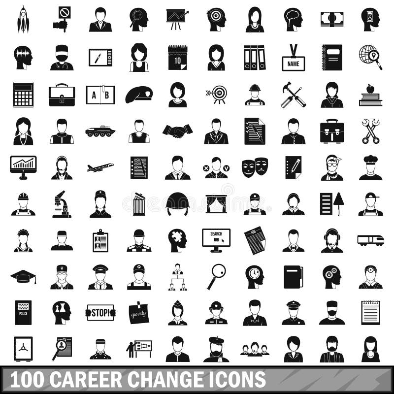 100 career change icons set in simple style for any design vector illustration. 100 career change icons set in simple style for any design vector illustration