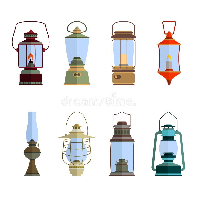 Icônes de couleur réglées avec la lanterne illustration libre de droits Icônes de couleur réglées avec la lanterne illustration libre de droits