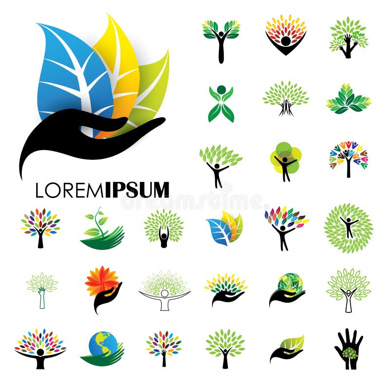 Icônes de logo de vie humaine des vecteurs abstraits d'arbre de personnes illustration stock Icônes de logo de vie humaine des vecteurs abstraits d'arbre de personnes illustration stock