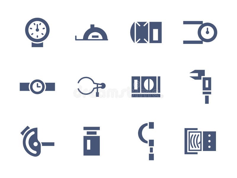 Metrology devices and instruments. Measuring equipment. Precision and accuracy. Set of simple blue glyph style icons. Web design elements for mobile app, site or business. Metrology devices and instruments. Measuring equipment. Precision and accuracy. Set of simple blue glyph style icons. Web design elements for mobile app, site or business.