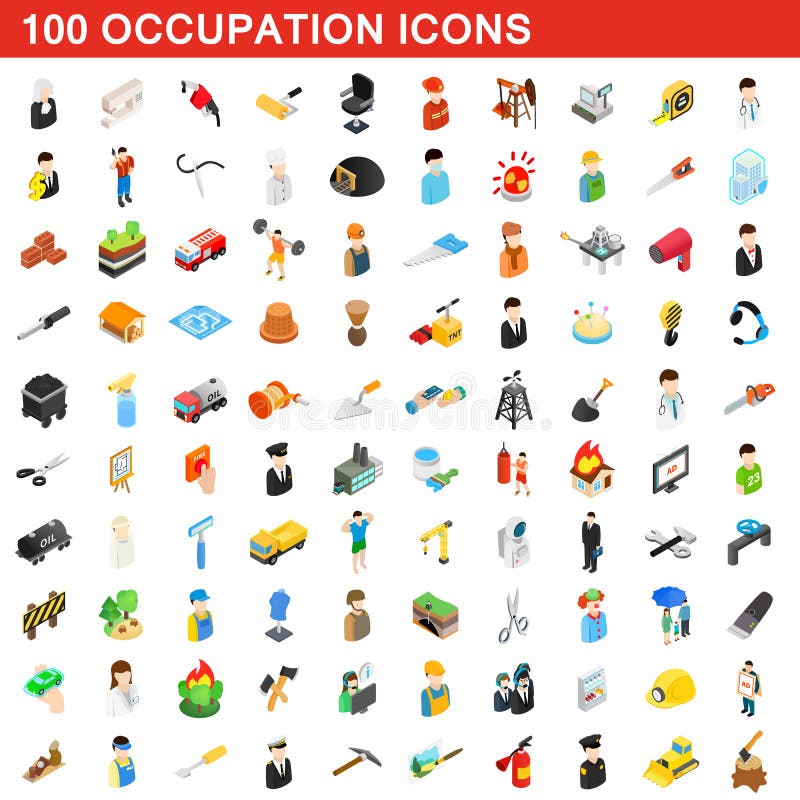 100 icônes de profession réglées, style 3d isométrique illustration stock 100 icônes de profession réglées, style 3d isométrique illustration stock