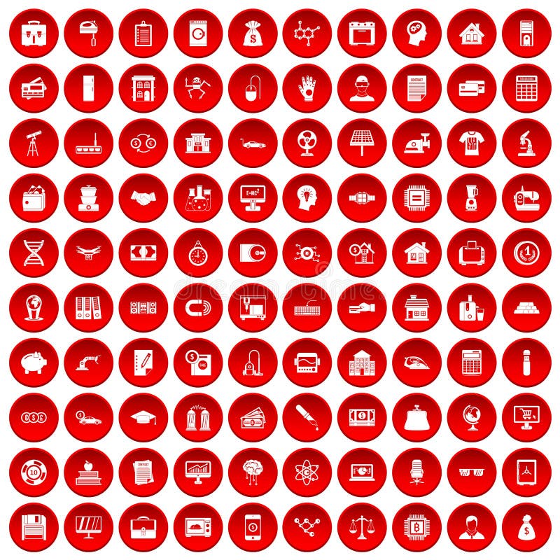 100 loans icons set in red circle isolated on white vector illustration. 100 loans icons set in red circle isolated on white vector illustration
