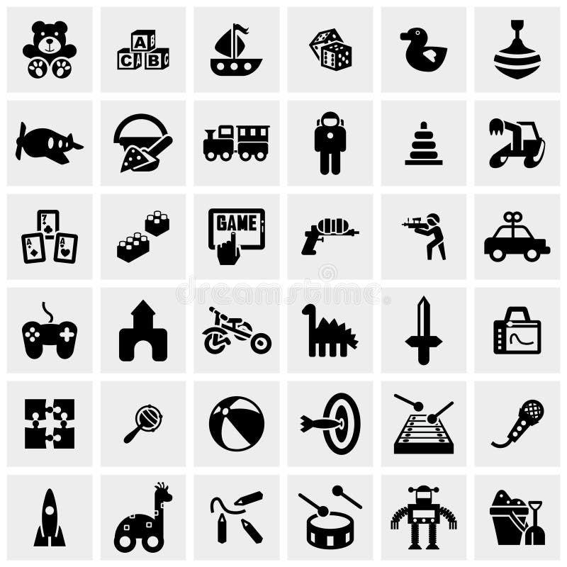 Toys icons set on grey background. EPS file available. Toys icons set on grey background. EPS file available.