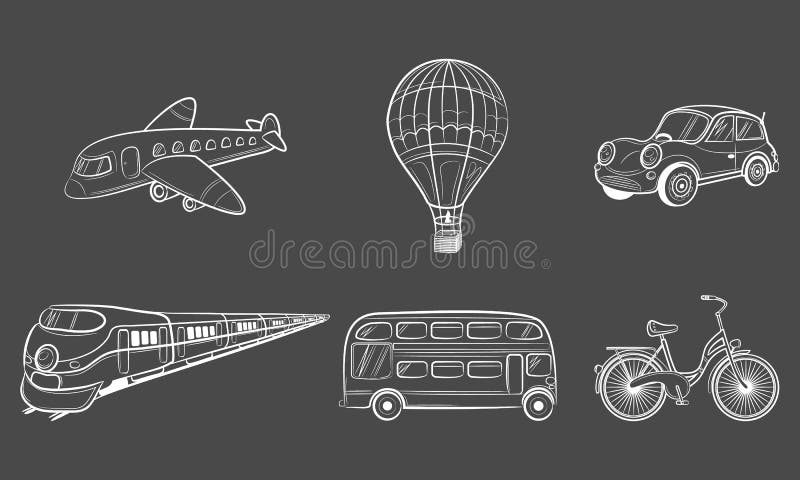 Icônes de voyage de transport de croquis d'aspiration de main illustration de vecteur Icônes de voyage de transport de croquis d'aspiration de main illustration de vecteur