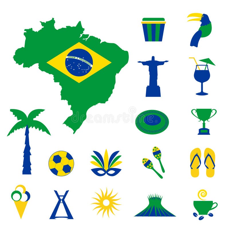 Brazil colorful icons with map and flag. Brazil colorful icons with map and flag