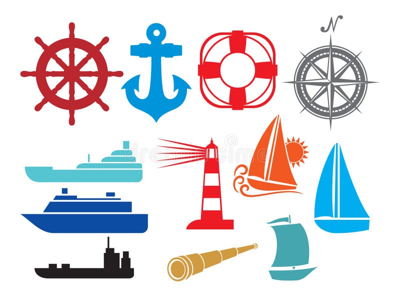 Icônes nautiques et marines illustration stock Icônes nautiques et marines illustration stock