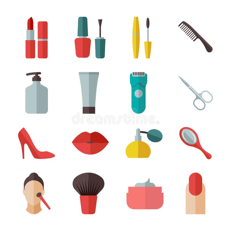 Icônes plates de beauté et de maquillage illustration stock Icônes plates de beauté et de maquillage illustration stock