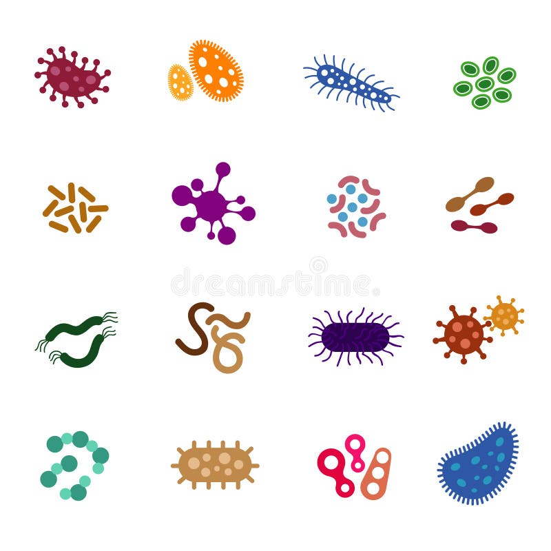 Icônes plates de virus, de bactéries et de micro-organismes de biologie