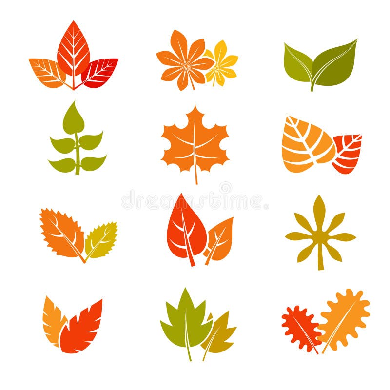 Icônes plates multicolores de vecteur de feuilles d'automne Collection de feuille de feuille de chute illustration de vecteur