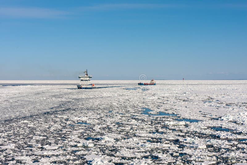 Ice Breaker Assist General Cargo Ship in Ice Navigation Stock Image ...