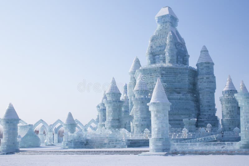 Ice castle in front of blue sky