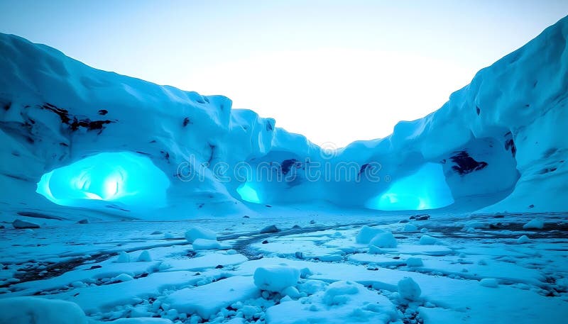 Ice Cave Blue Interior Generation AI royalty ilustracja