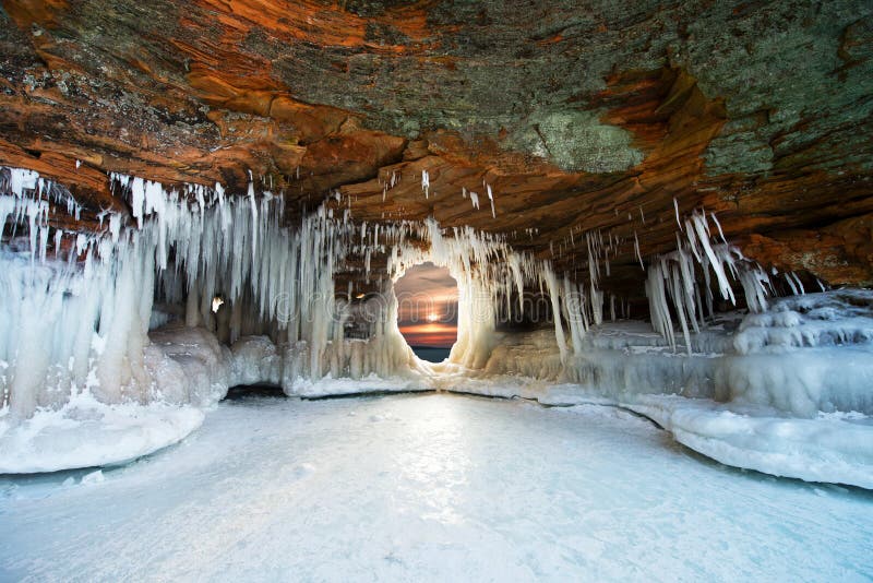 Ice Caves at Apostle Islands, Winter Sunset