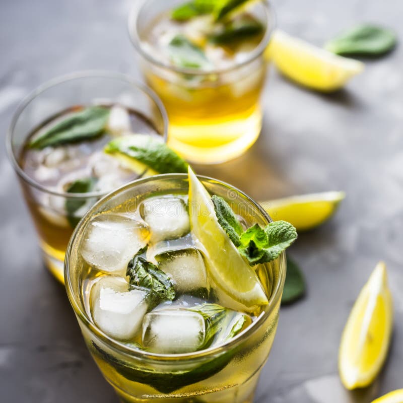 Ice-cold Summer Drink with Mint, Ice and Lemon Stock Image - Image of ...