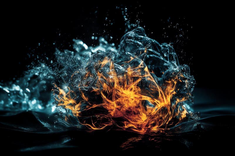 Ice Colliding with Flames Desktop Wallpaper High Contrast. Generative ...