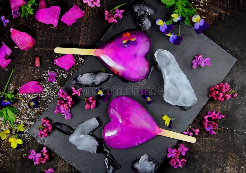 Ice Cream Blueberry and Blueberries with Flowers Stock Photo Image of