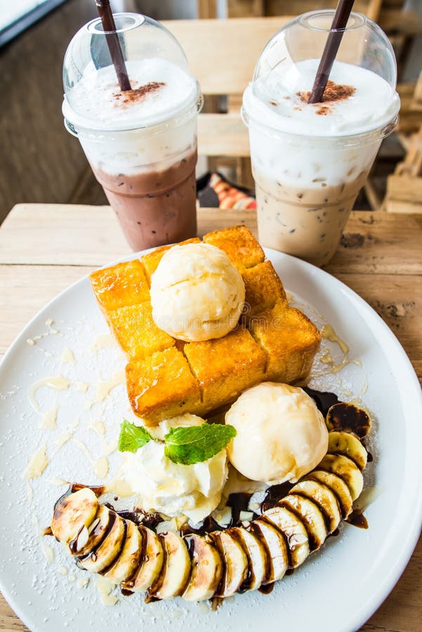 Ice Cream on Bread with White Dish Stock Photo Image of beautiful