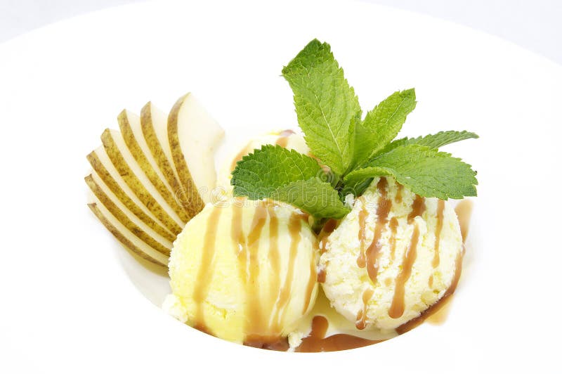 Ice cream with caramel sauce