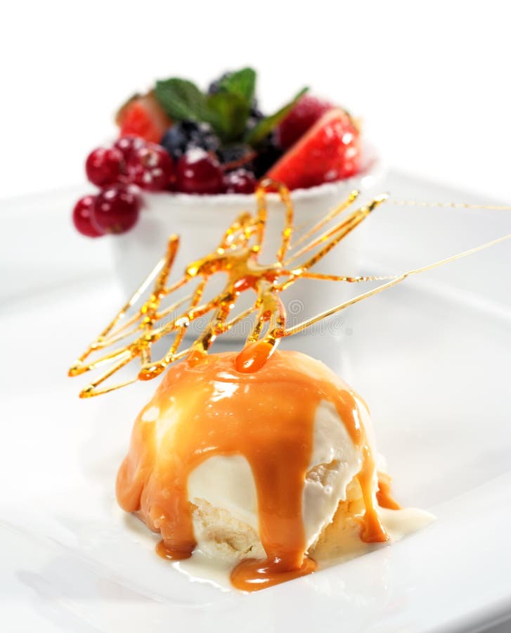 Ice Cream and Caramel Syrup Stock Photo Image of delicatessen, mint