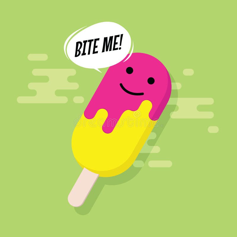 Ice cream character with bite me balloon text