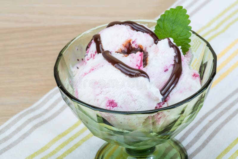 Ice Cream with Choco and Mint Leaves Stock Image Image of cream