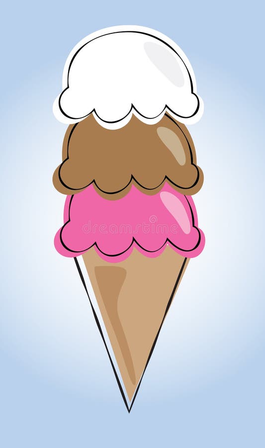 Triple Scoop Ice Cream Cones And Cherry Stock Illustration