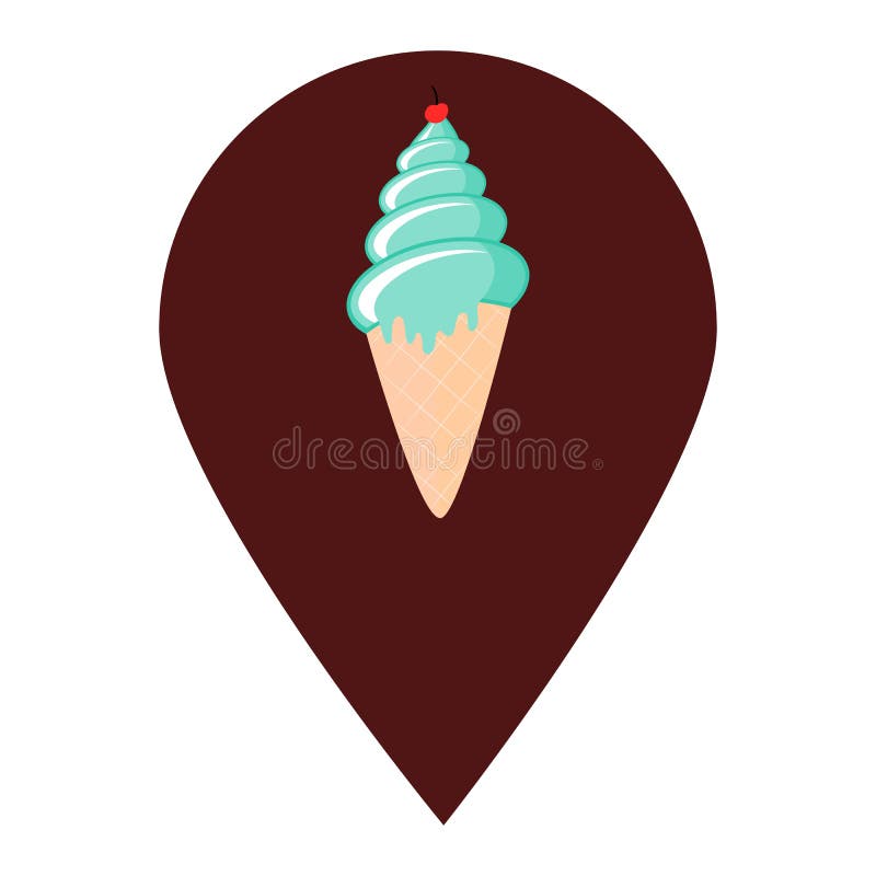 Ice Cream Cone Location Map Pin Pointer Icon. Element of Map Point for