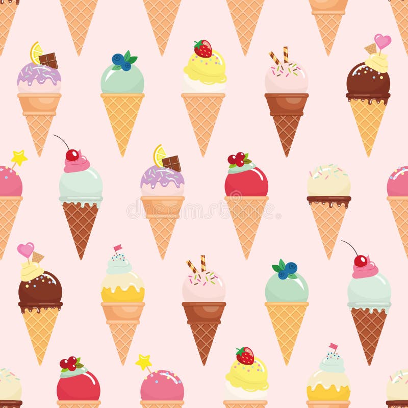 Ice cream cone seamless pattern background. Realistic. Bright and pastel colors. For print and web. vector illustration Ice cream cone seamless pattern background. Realistic. Bright and pastel colors. For print and web. vector illustration