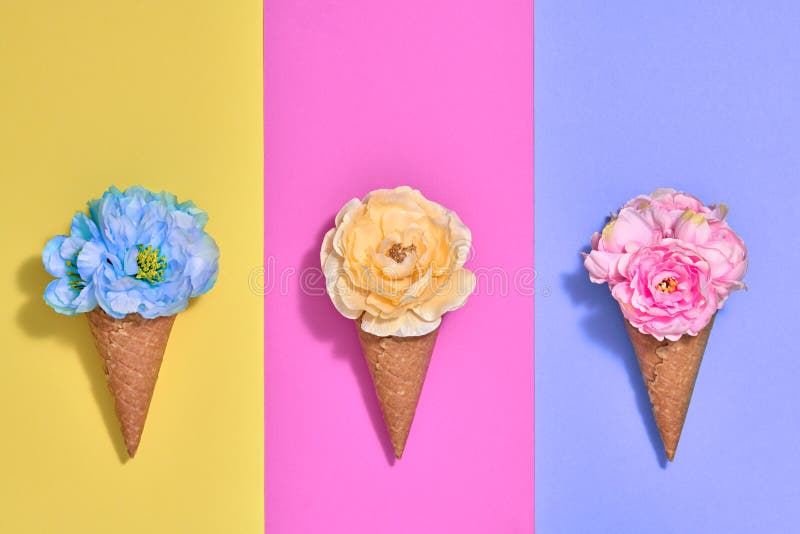 Ice Cream Cone Set with Flowers. Fashion Minimal