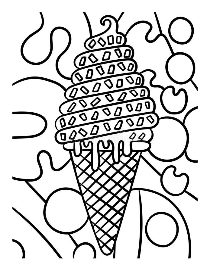 Ice Cream in Cone Sweet Food Coloring Page Stock Vector - Illustration ...