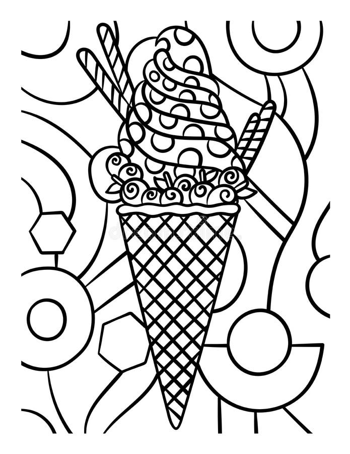 Ice Cream in Cone Sweet Food Coloring Page Stock Vector - Illustration ...