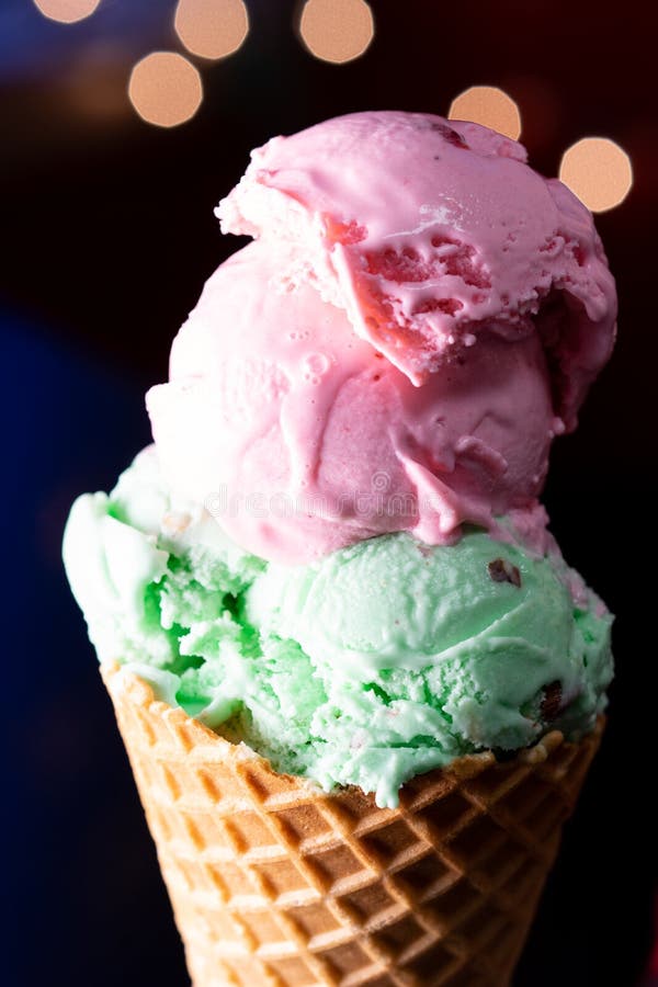 Triple Scoop Ice Cream Waffle Cone royalty free stock photography