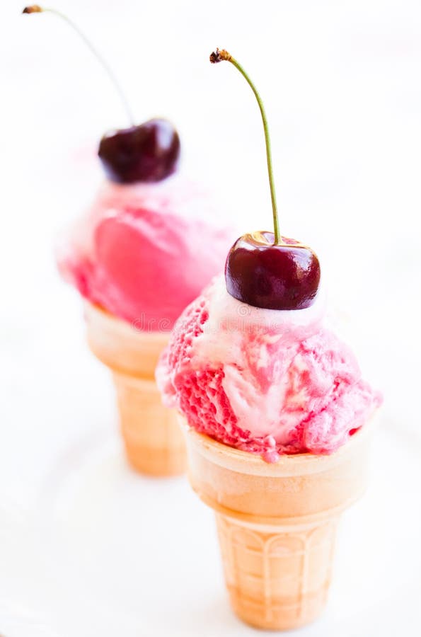 Ice Cream Cones With Cherries Stock Image Image of indulgence, soft