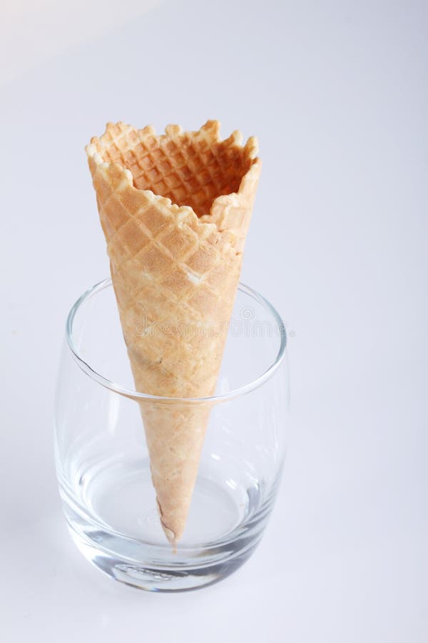 Ice Cream Cones in Clear Glasses on White Background Stock Photo