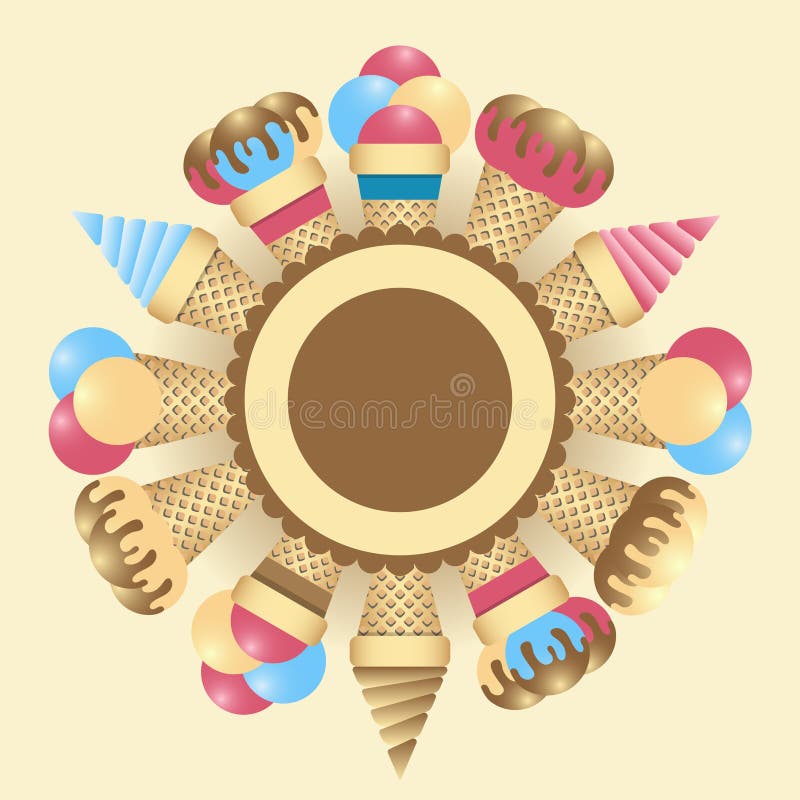 Ice Cream Cones Set and Round Label for Text Stock Vector