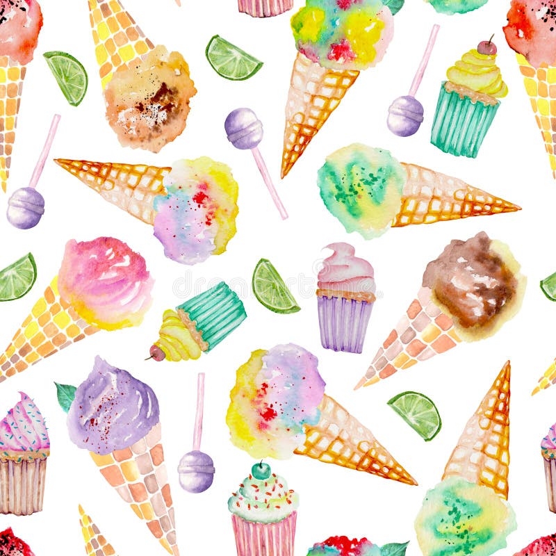 Ice cream and confection pattern on a white background