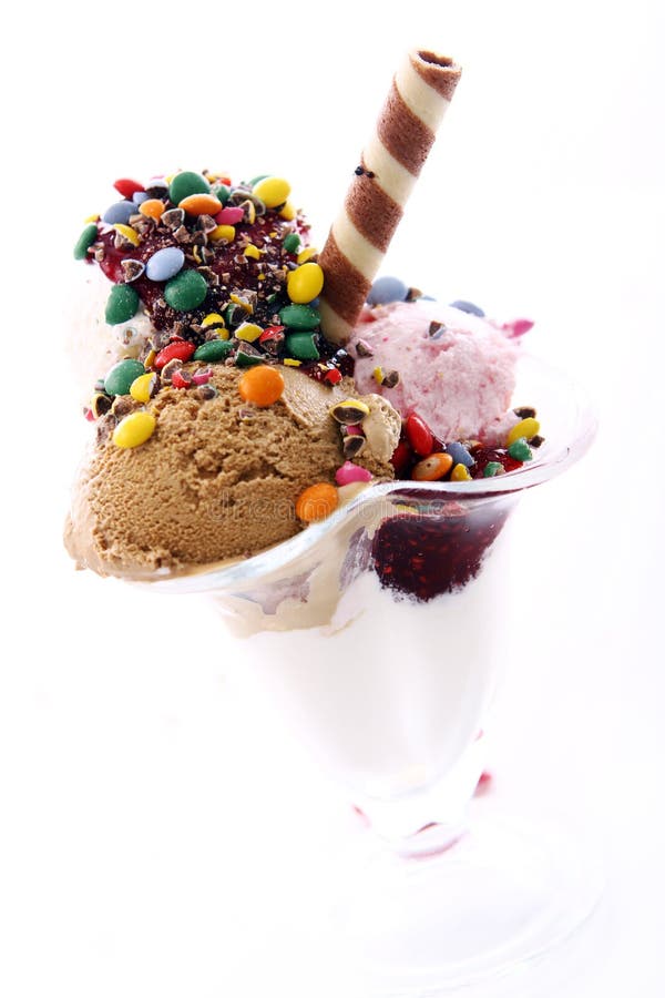 Ice cream dessert with colorful candies